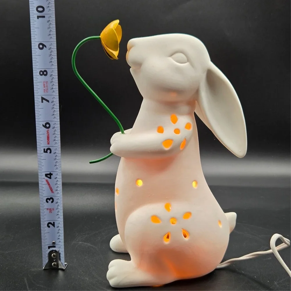 White Bunny Rabbit Lamp Figural Table Top Whimsical Woodsy Nursery Novelty Decor